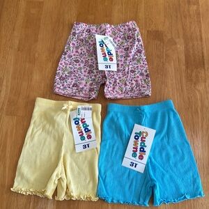NWT Toddler 3T Girls Pink Floral Ladybug Yellow and Blue Ribbed Shorts Lot